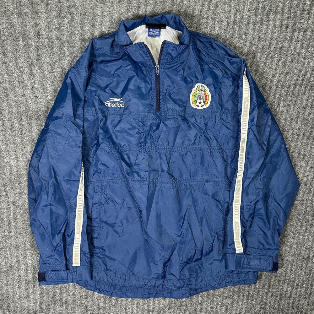 Atletica Mexico National Team Soccer 1/4 Zip Windbreaker Jacket Blue Mens Size L